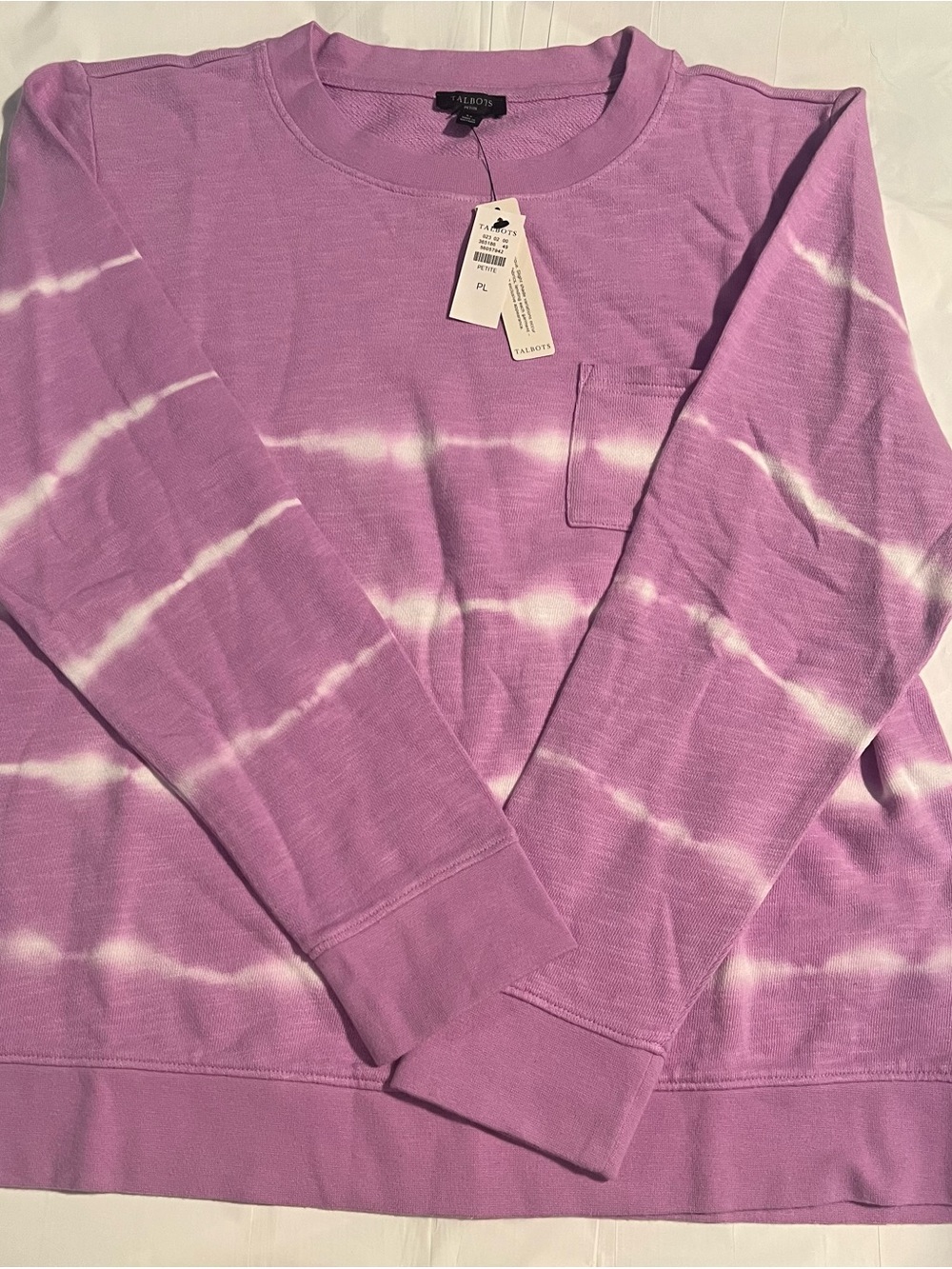 Talbots coastal resortwear casual Lavender Tie Dye French Terry Sweatshirt NWT